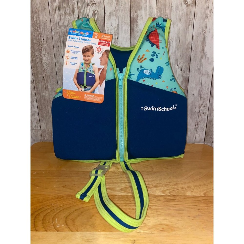 Swim School Trainer Life Vest level 2 Age 4-6 years Max 50lbs UPF50 Blue Med/Lg